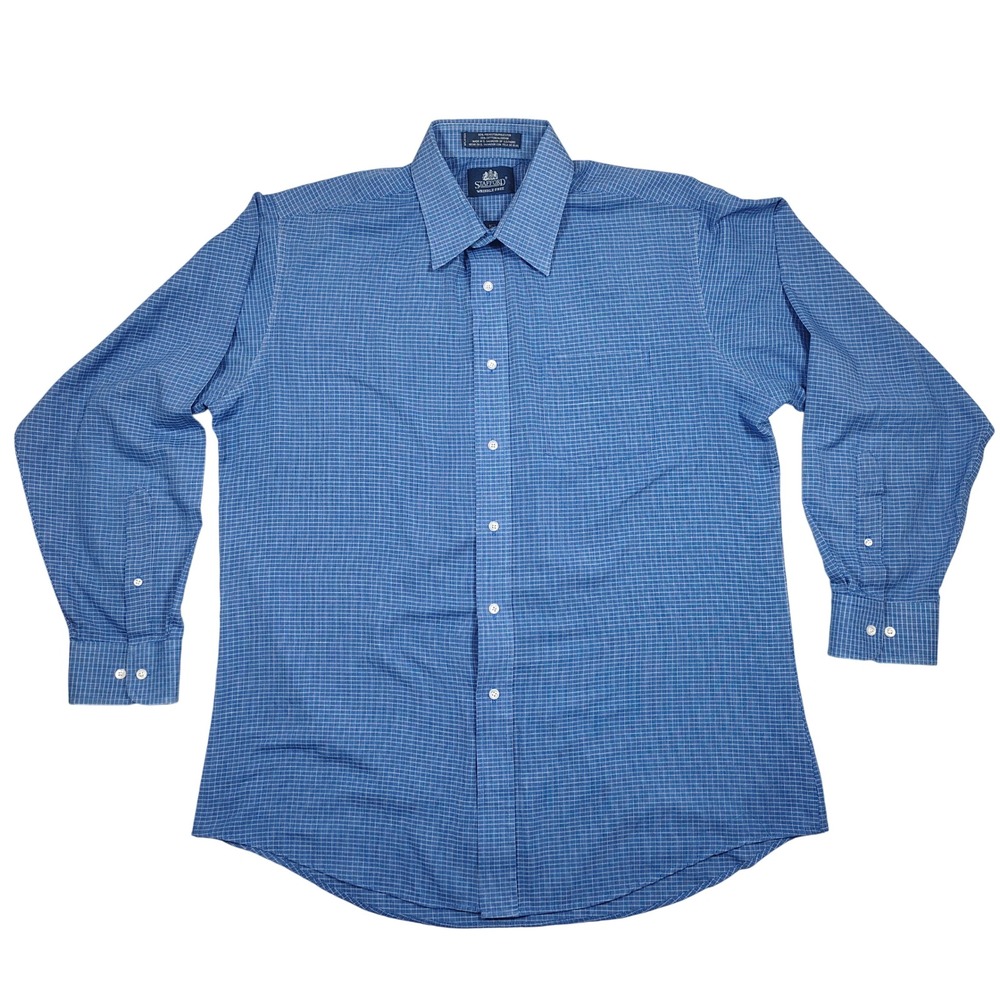 Stafford Button Down Shirt Mens 16.5 34/35 Blue Micro Check Polyester Cotton